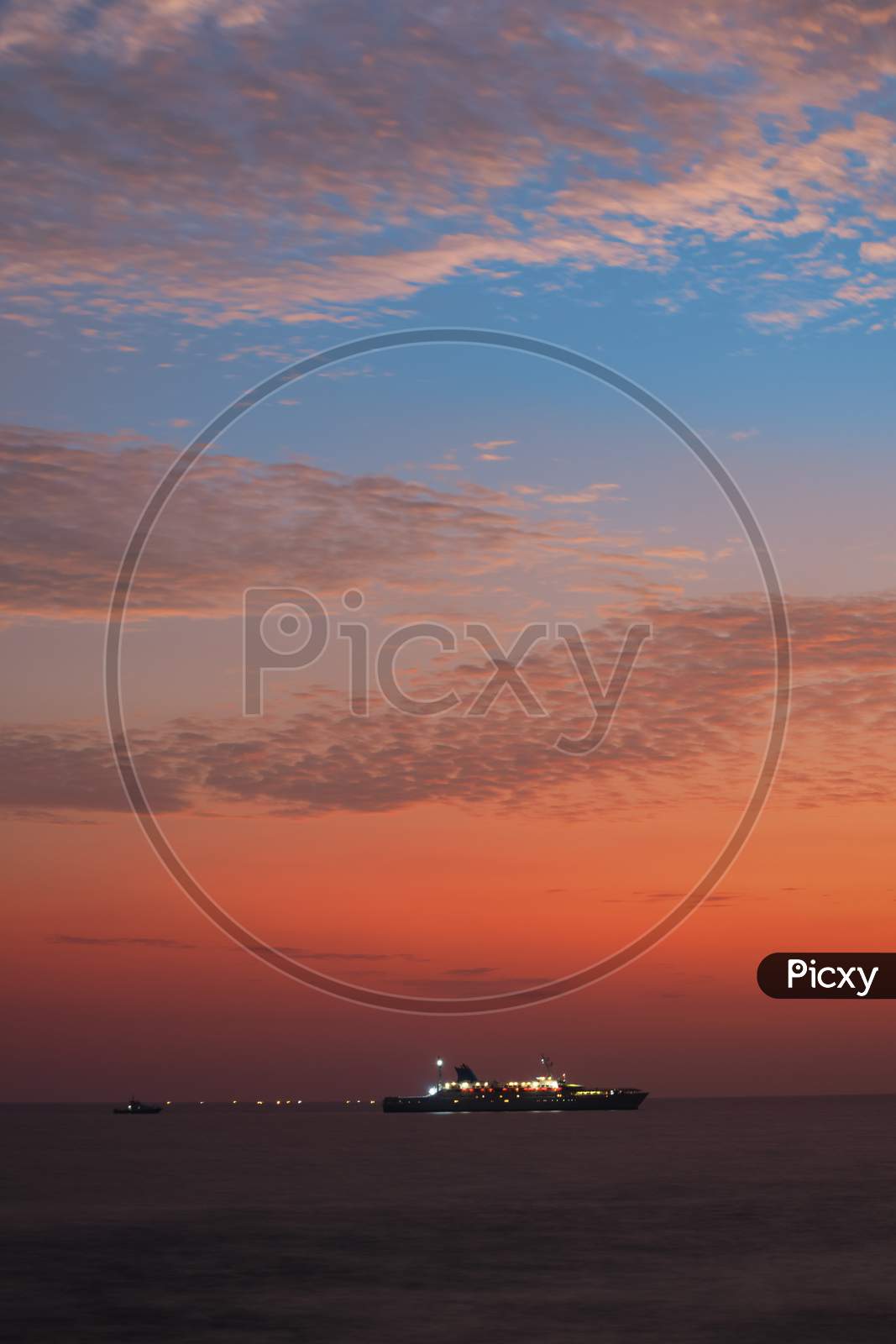 Colorful Sunset View From Galle Dutch Fort Evening, Sailboat In The Horizon, After Sundown Blue Hour, Long Exposure Photography.