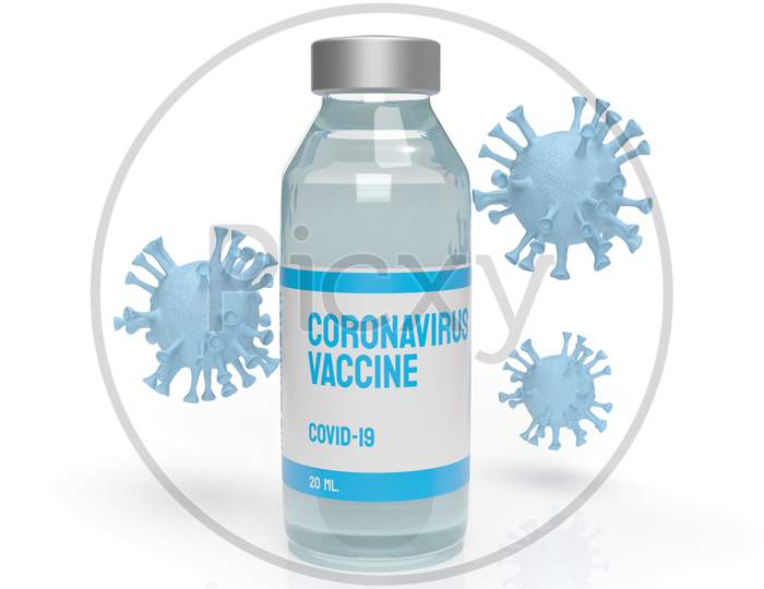 Vaccine Coronavirus For Medical Content 3D Rendering.