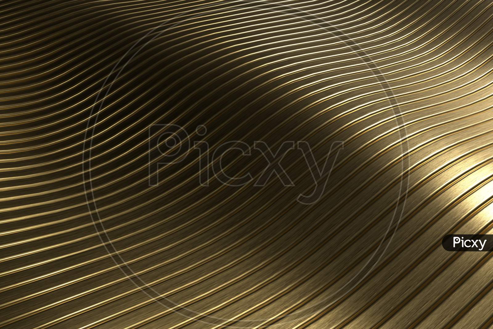 3D Rendering Closeup Abstract Gold Slicing Wavy Background. Minimalism Illustration Concept. Graphic Design Wallpaper And Backdrop