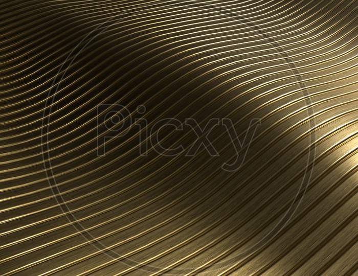 3D Rendering Closeup Abstract Gold Slicing Wavy Background. Minimalism Illustration Concept. Graphic Design Wallpaper And Backdrop