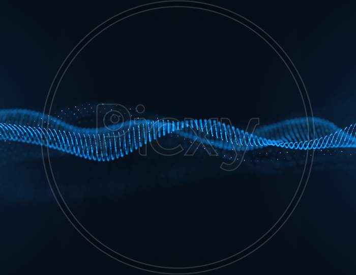 Abstract Blue Background With Waves Background. Futuristics Technology And Science Concept. 3D Illustration Rendering Graphic Design