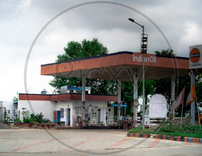 Indian Oil Petrol Pump Fuel Station On A Cloudy Day As The Prices Of Petrol And Diesel Hit Their Ever Highest Values