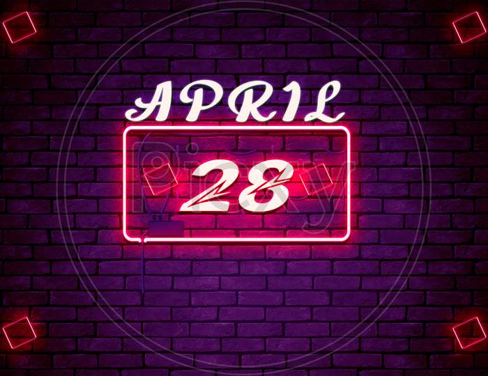 28 April , Monthly Calendar On Bricks Background