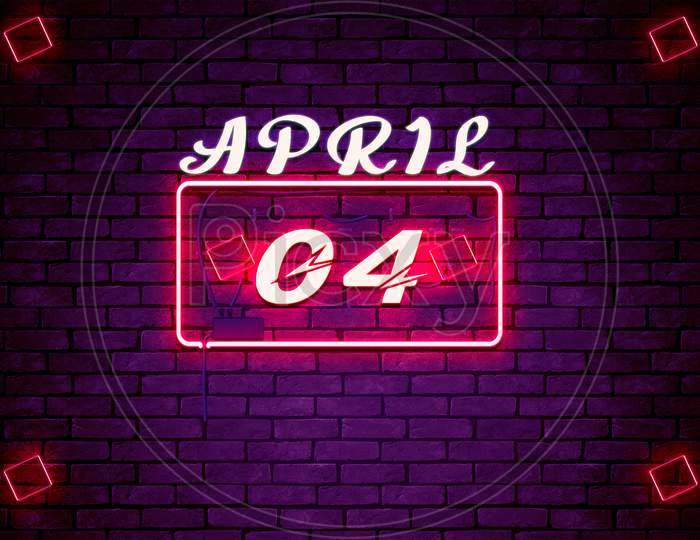 04 April , Monthly Calendar On Bricks Background