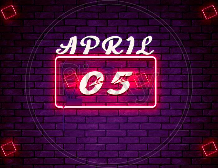 05 April , Monthly Calendar On Bricks Background