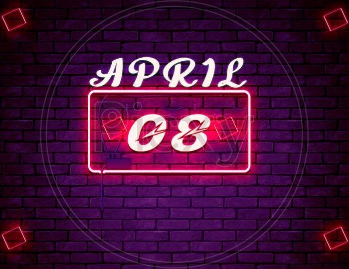 08 April , Monthly Calendar On Bricks Background