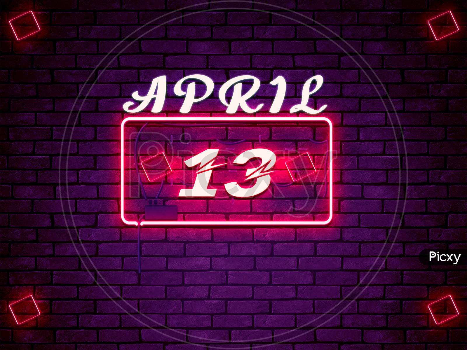 13 April , Monthly Calendar On Bricks Background