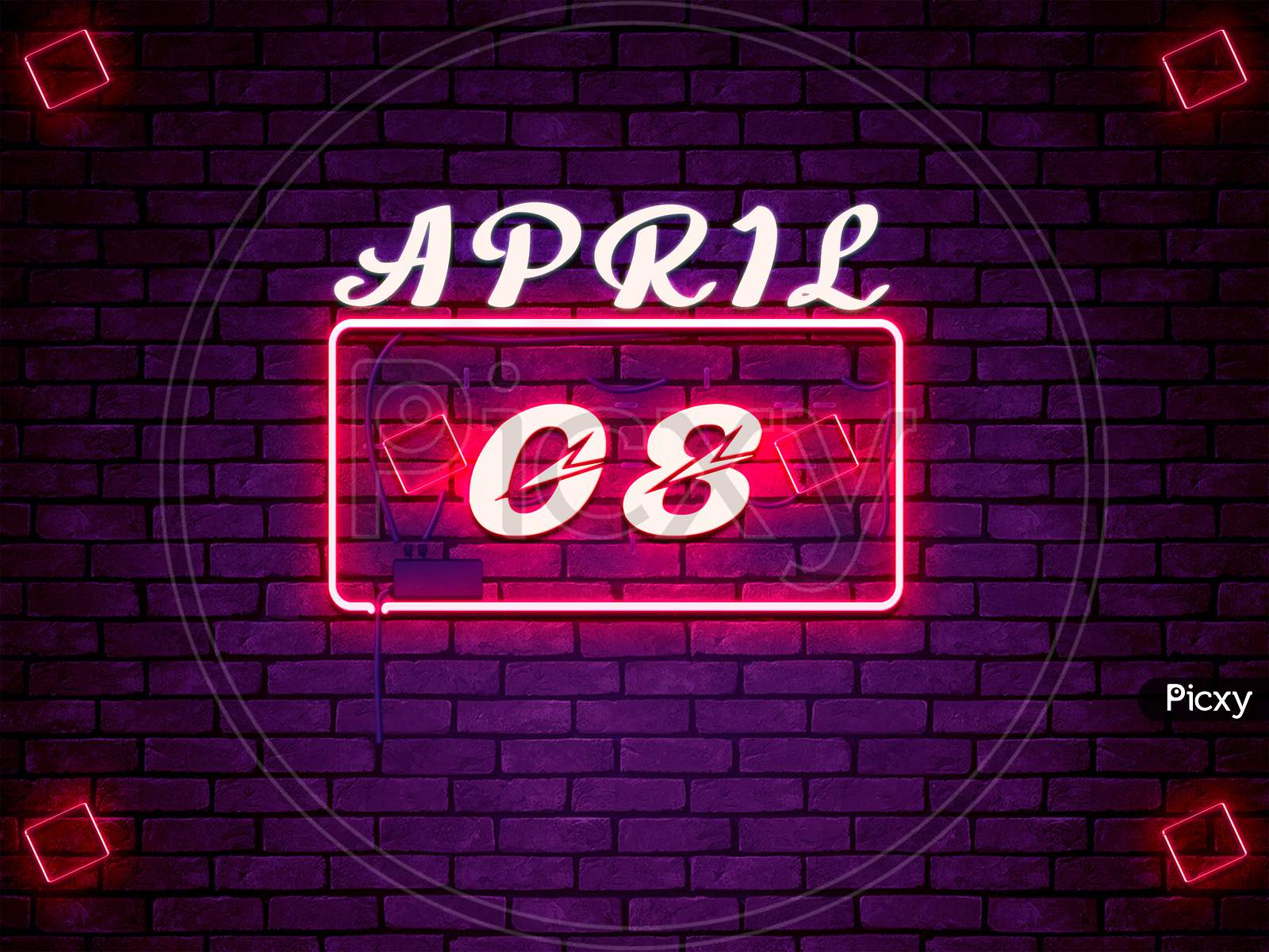 08 April , Monthly Calendar On Bricks Background