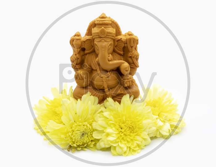 Happy Ganesh Chaturthi Festival, Ganesha Statue With Flowers, Ganesha Is The Hindu God