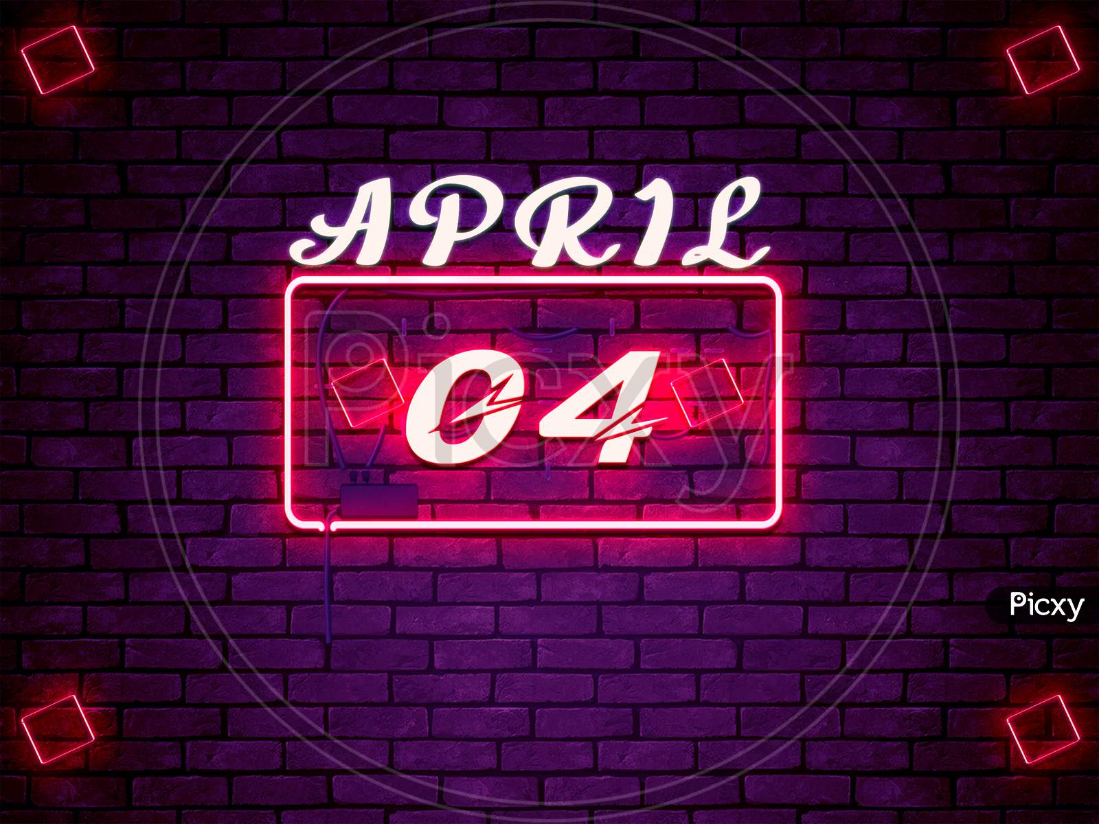 04 April , Monthly Calendar On Bricks Background
