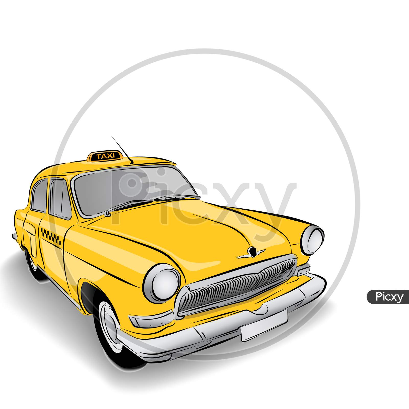 Yellow colour taxi car background white illustration art