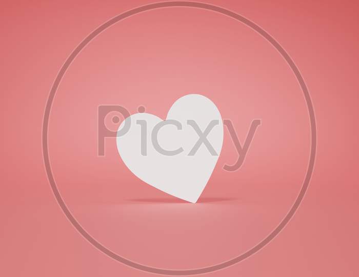 Blank white love heart card isolated on pink pastel color background minimal conceptual 3d illustration rendering modern, minimalist and simple