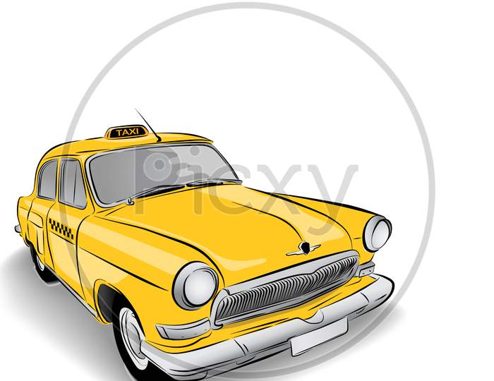 Yellow colour taxi car background white illustration art