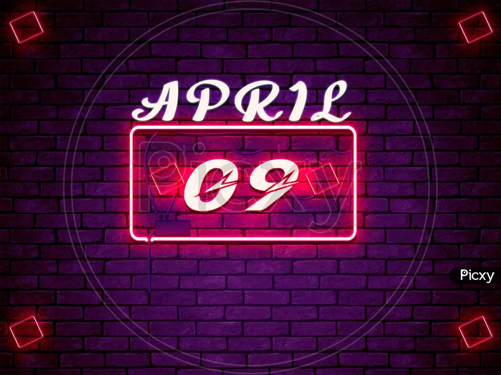 09 April , Monthly Calendar On Bricks Background