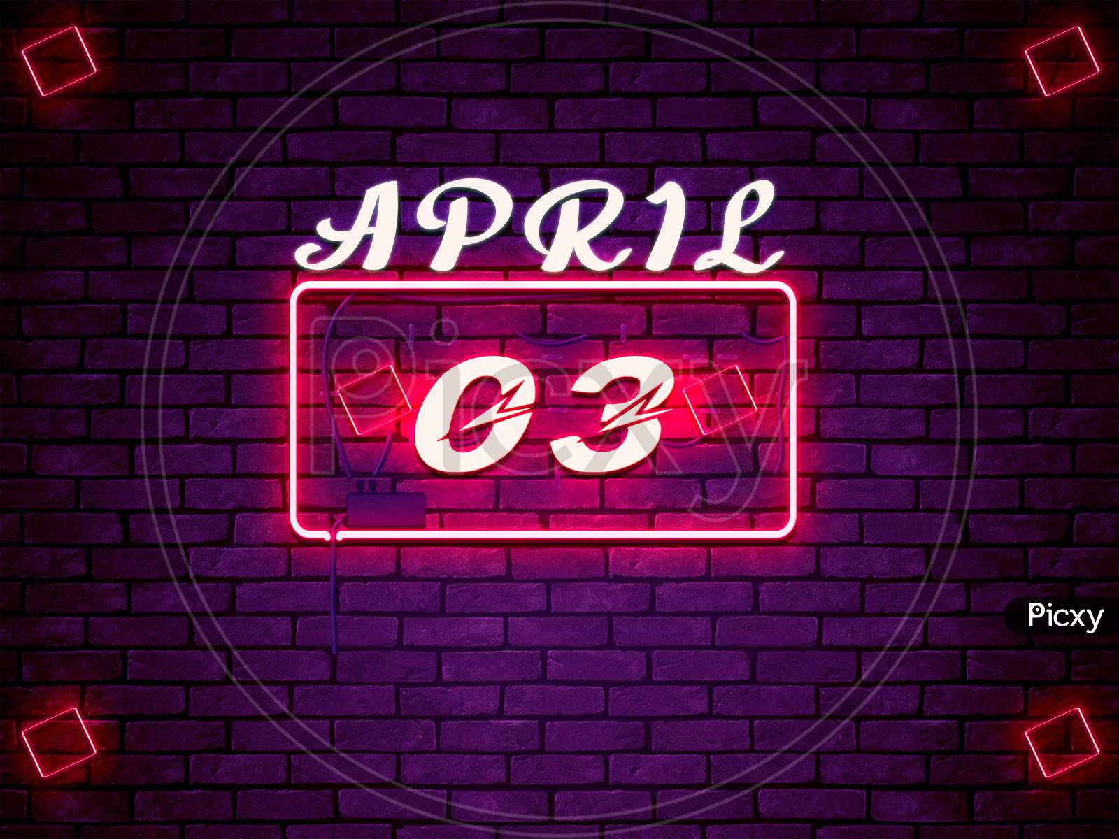 03 April , Monthly Calendar On Bricks Background