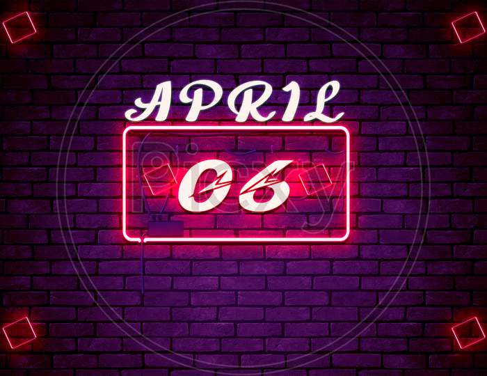 06 April , Monthly Calendar On Bricks Background