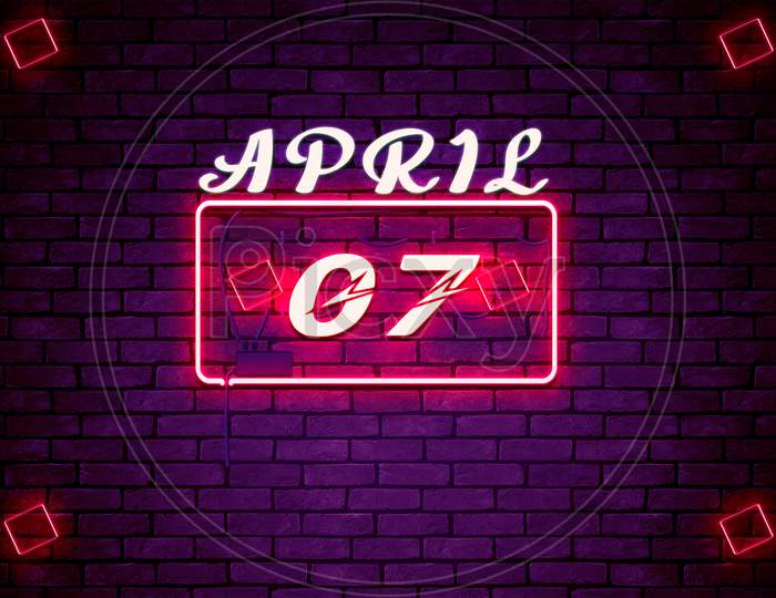 07 April , Monthly Calendar On Bricks Background