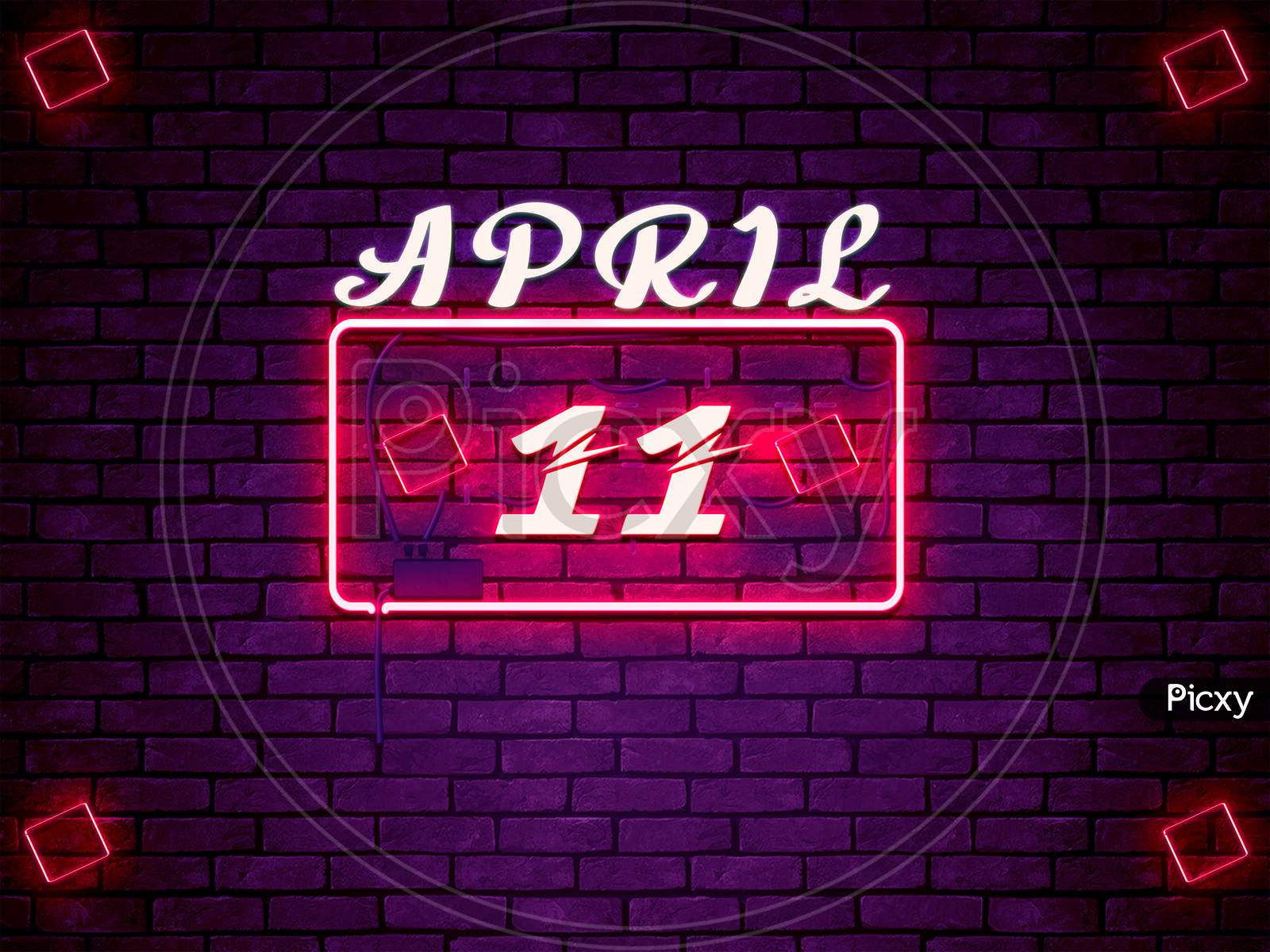 11 April , Monthly Calendar On Bricks Background