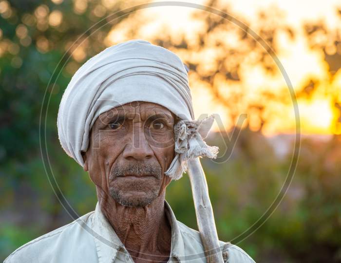 TIKAMGARH, MADHYA PRADESH, INDIA - JANUARY 23, 2021: Portrait of indian old man.