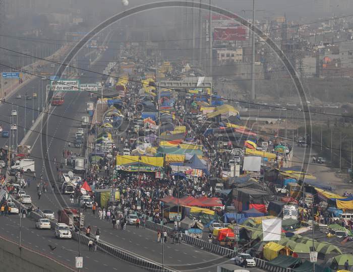 Farmers continue their protest against the central government's recent agricultural reforms at Delhi-Uttar Pradesh border in Ghaziabad on February 2, 2021.