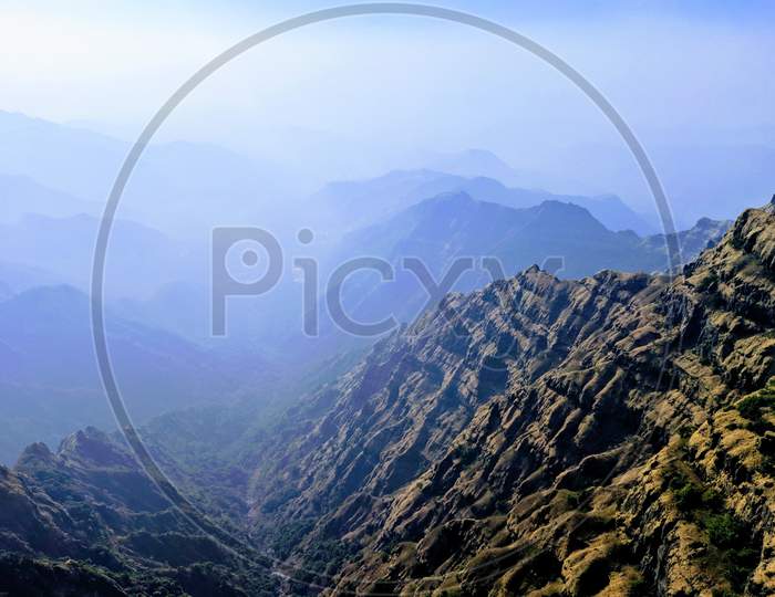 Beautiful view of Sahyadri mountains ranges at Mahabaleshwar.