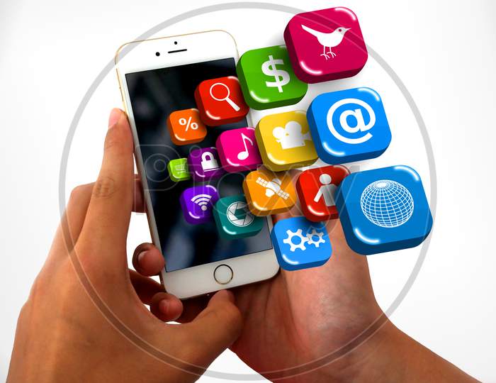 Smartphone On Hands With App Icons - Information Technology Concept