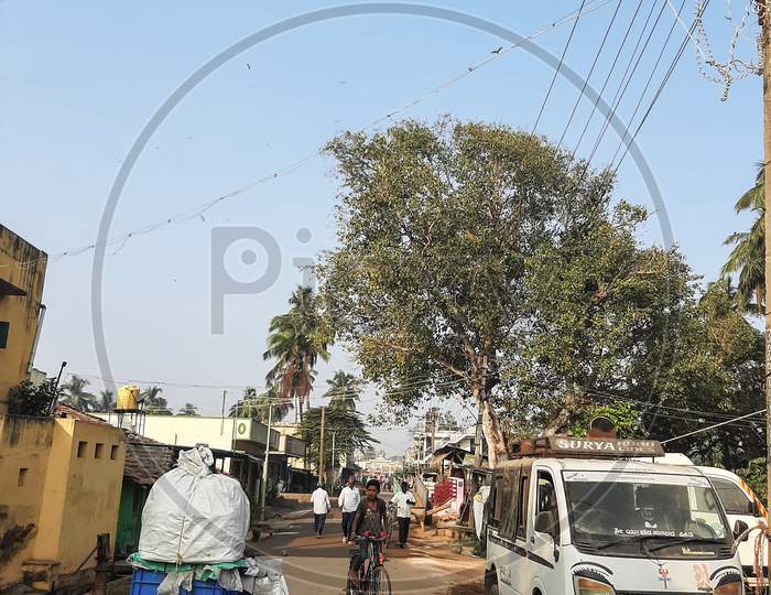 Malavalli,Karnataka,India -1 2 2021:A Road With Vehivles