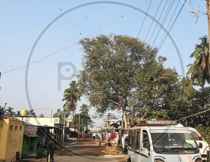 Malavalli,Karnataka,India -1 2 2021:A Road With Vehivles