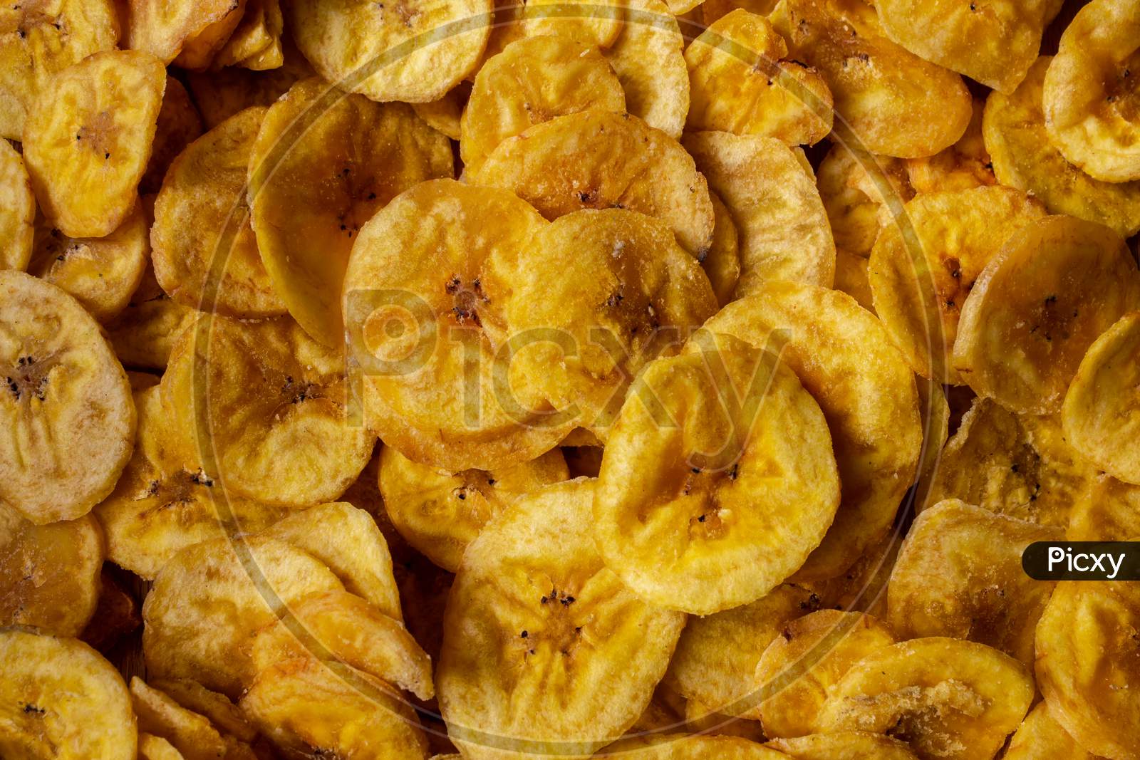 View Of Crispy Banana Chips. Common Indian Savory Item