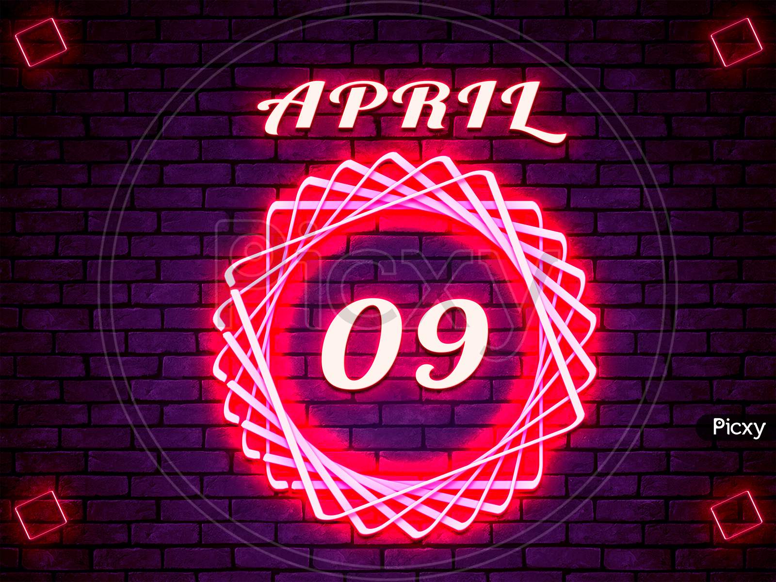 09 April, Monthly Calendar On Bricks Background