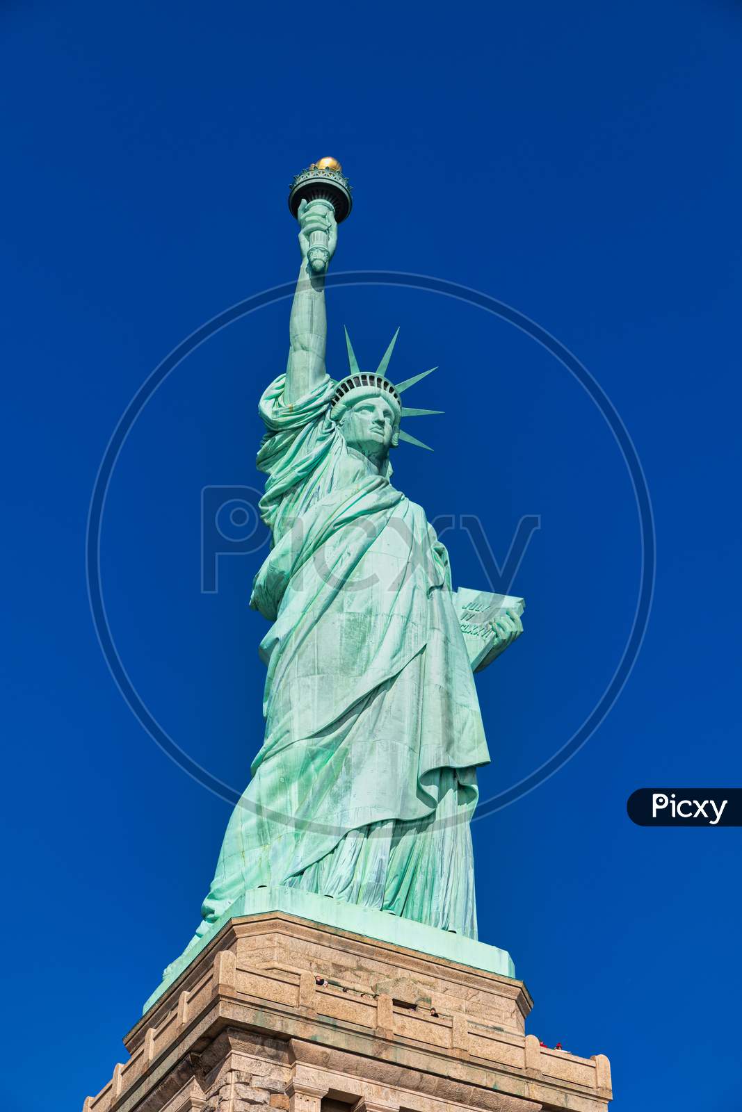 The Statue of Liberty in New York City USA daylight close up low angle view