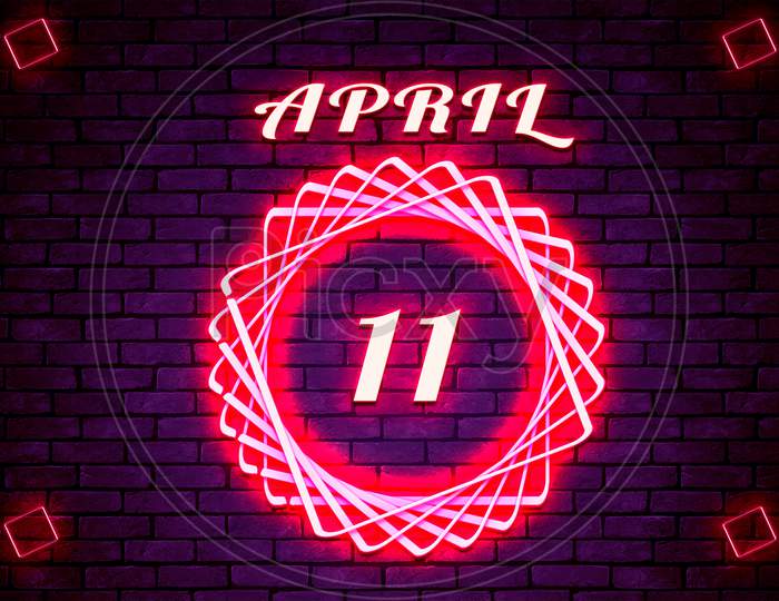 11 April, Monthly Calendar On Bricks Background