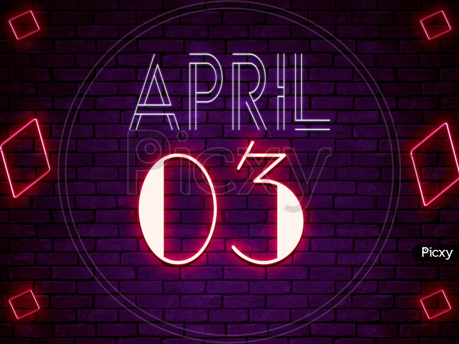 03 April, Monthly Calendar On Bricks Background