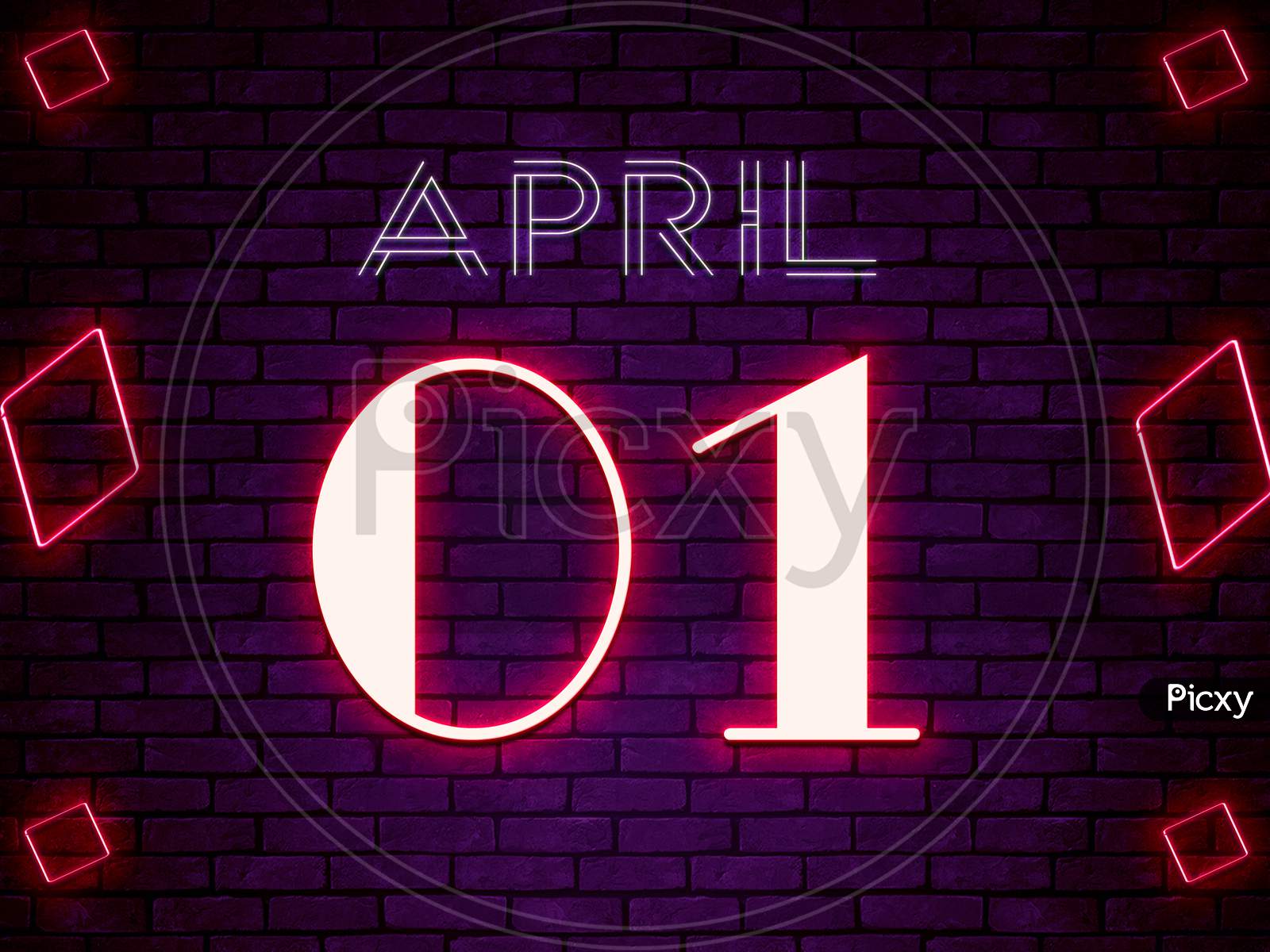 01 April, Monthly Calendar On Bricks Background