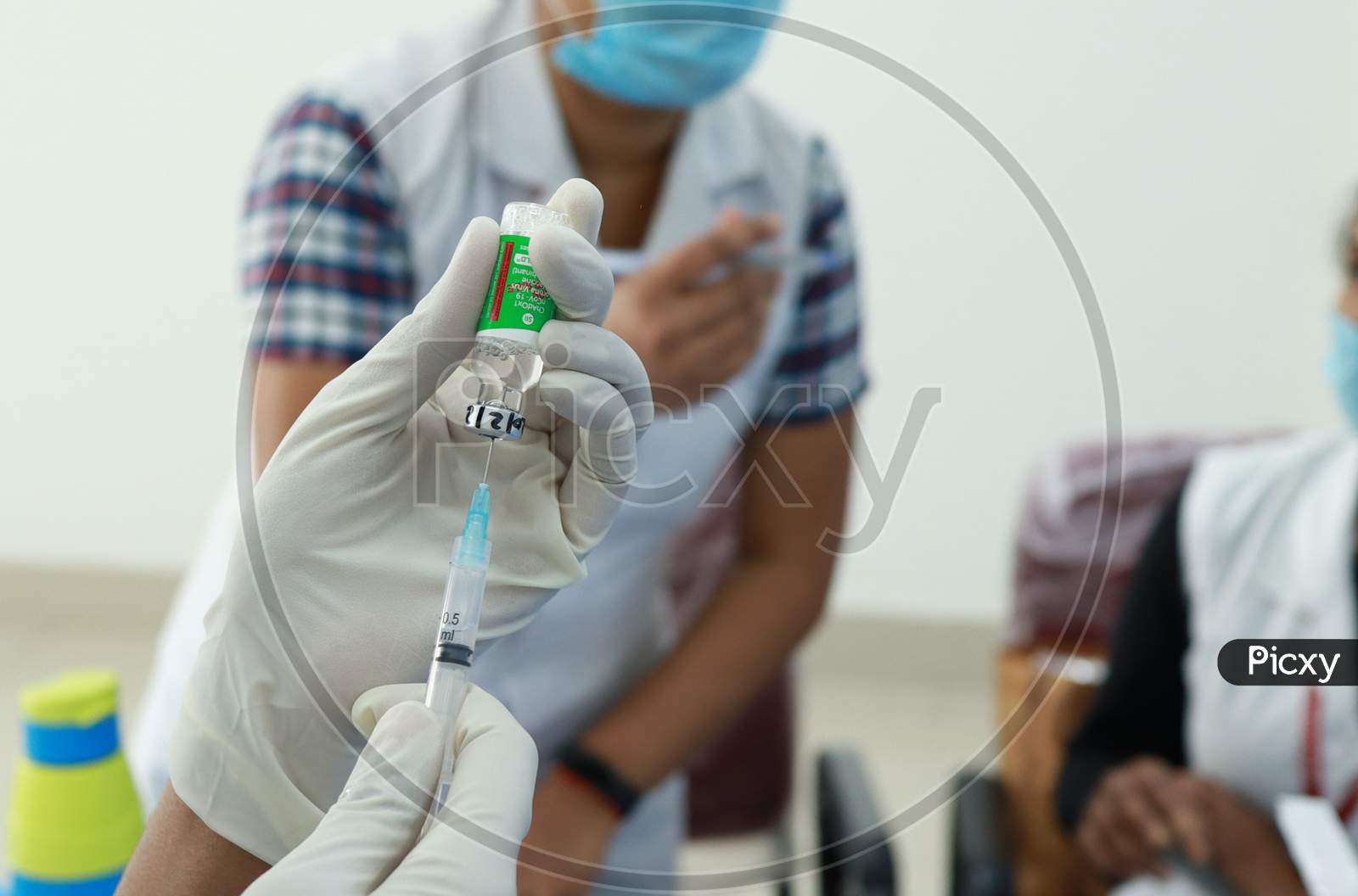 February 20, 2021, Kishanganj, Bihar, India. A Nursing Staff Drawing Covishield Vaccine In A Syringe Preparing For Vaccination Against Covid 19 At Mgm Medical College, Kishanganj, Bihar