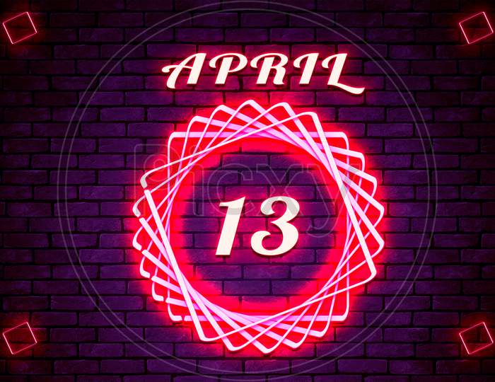 13 April, Monthly Calendar On Bricks Background