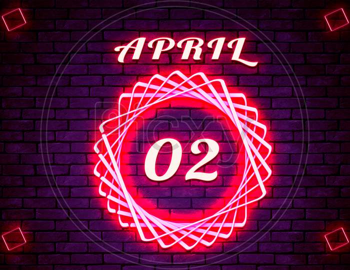 02 April, Monthly Calendar On Bricks Background