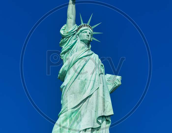 The Statue of Liberty in New York City USA daylight close up low angle view
