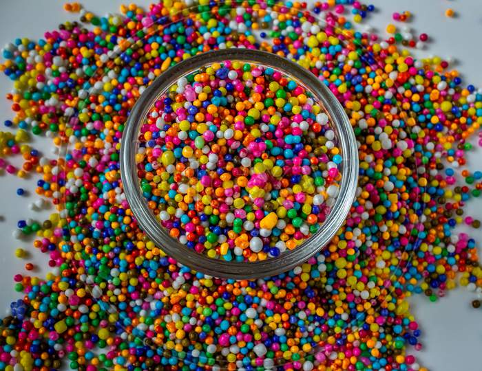 View Of Rainbow Sprinkles Also Know As Sugar Balls.