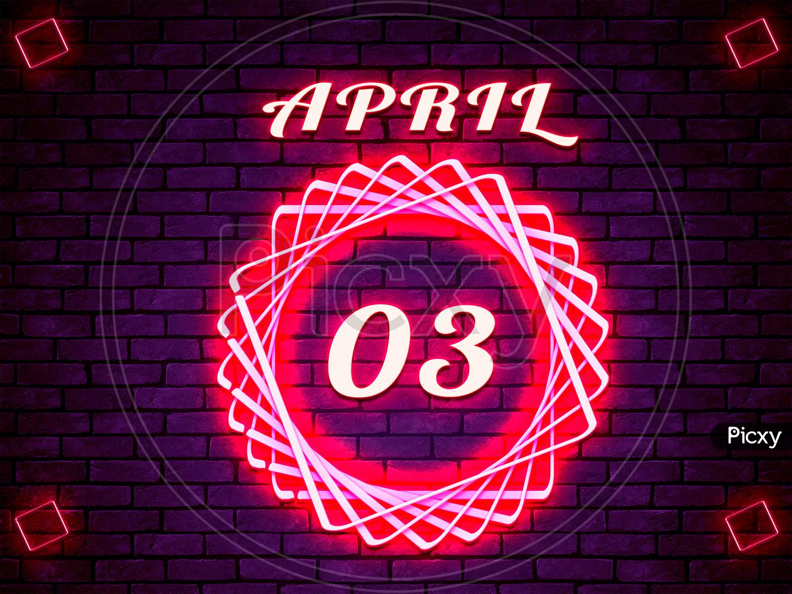 03 April, Monthly Calendar On Bricks Background