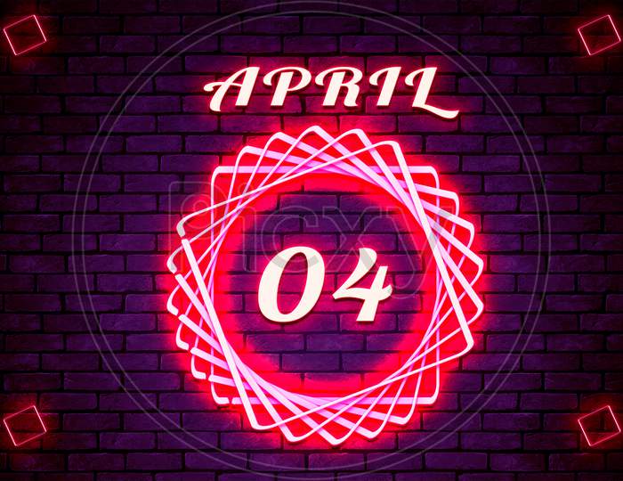 04 April, Monthly Calendar On Bricks Background