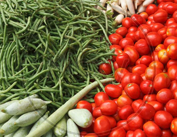 Various Vegetables At Vegetable Market. India