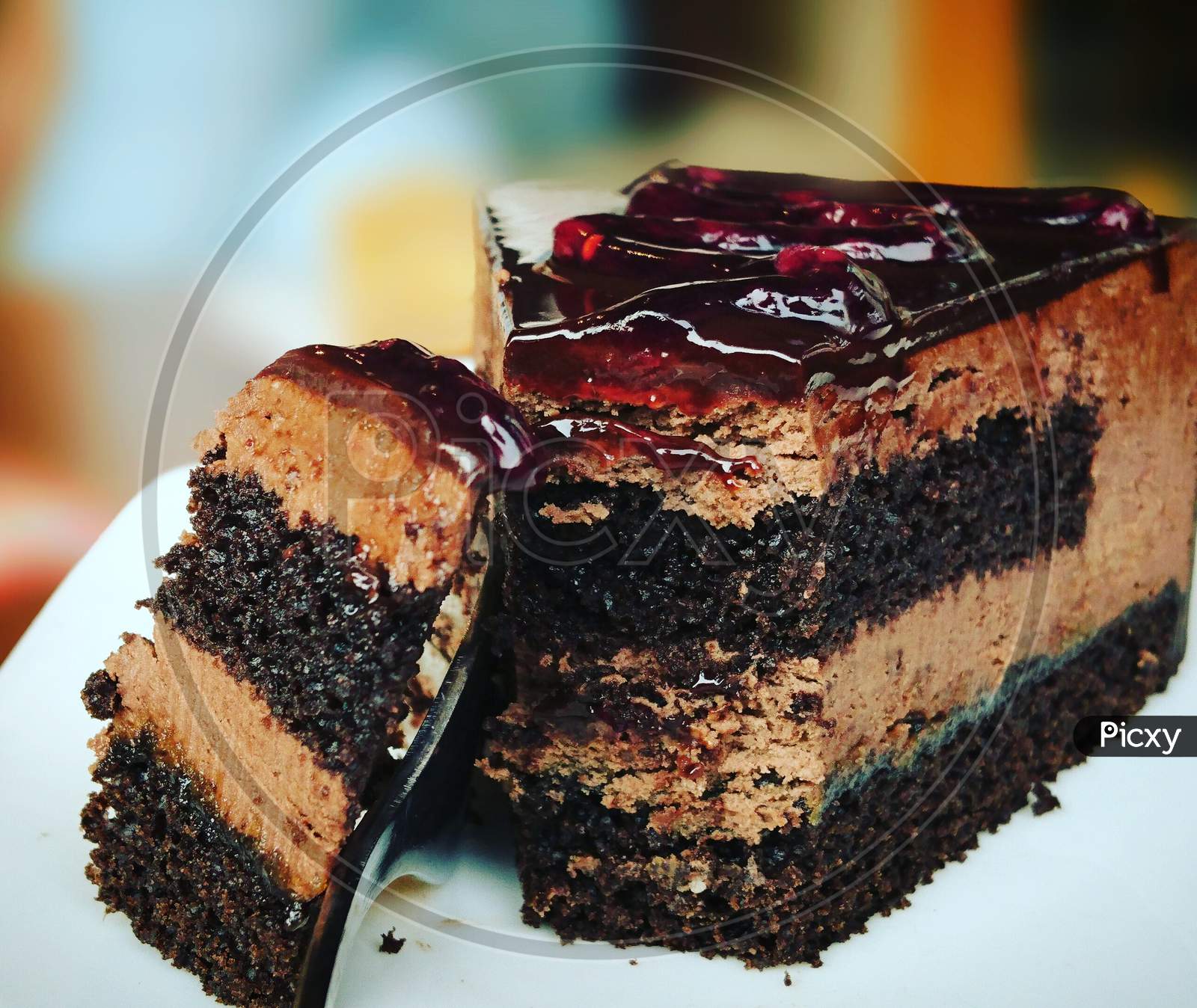 Sliced Cake on Plate -Chocolate Ice Cake