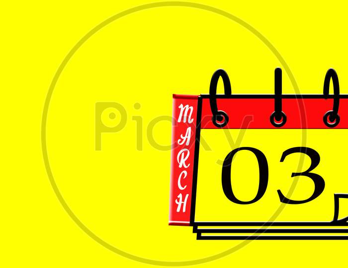 March 03, Calendar On Yellow Background