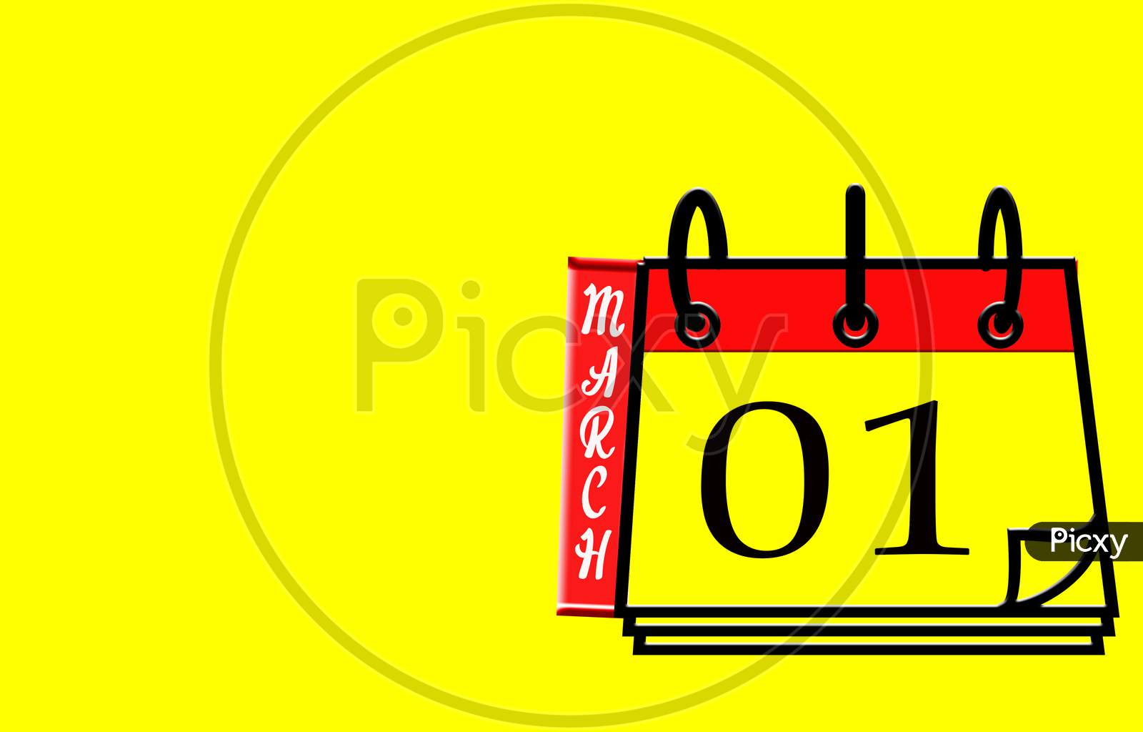 March 01, Calendar On Yellow Background