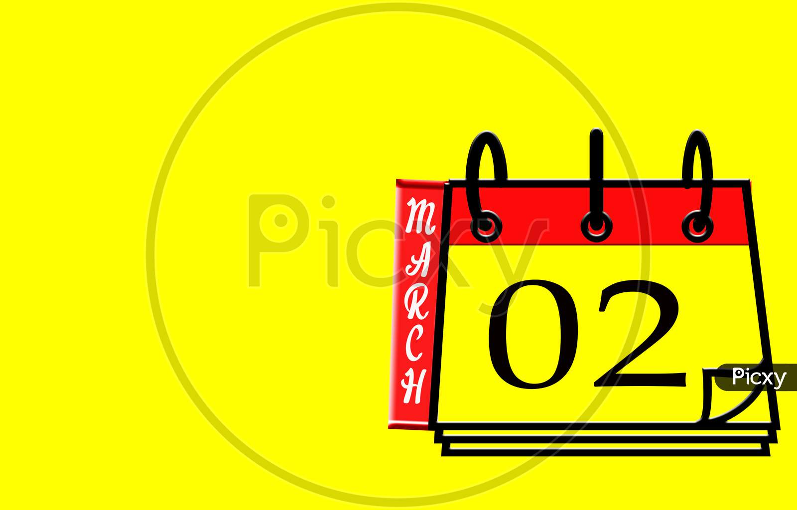 March 02, Calendar On Yellow Background