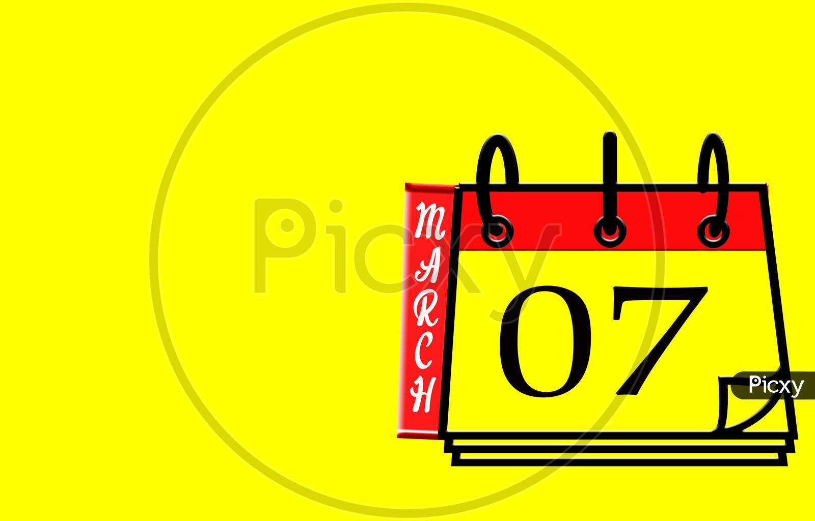 March 07, Calendar On Yellow Background