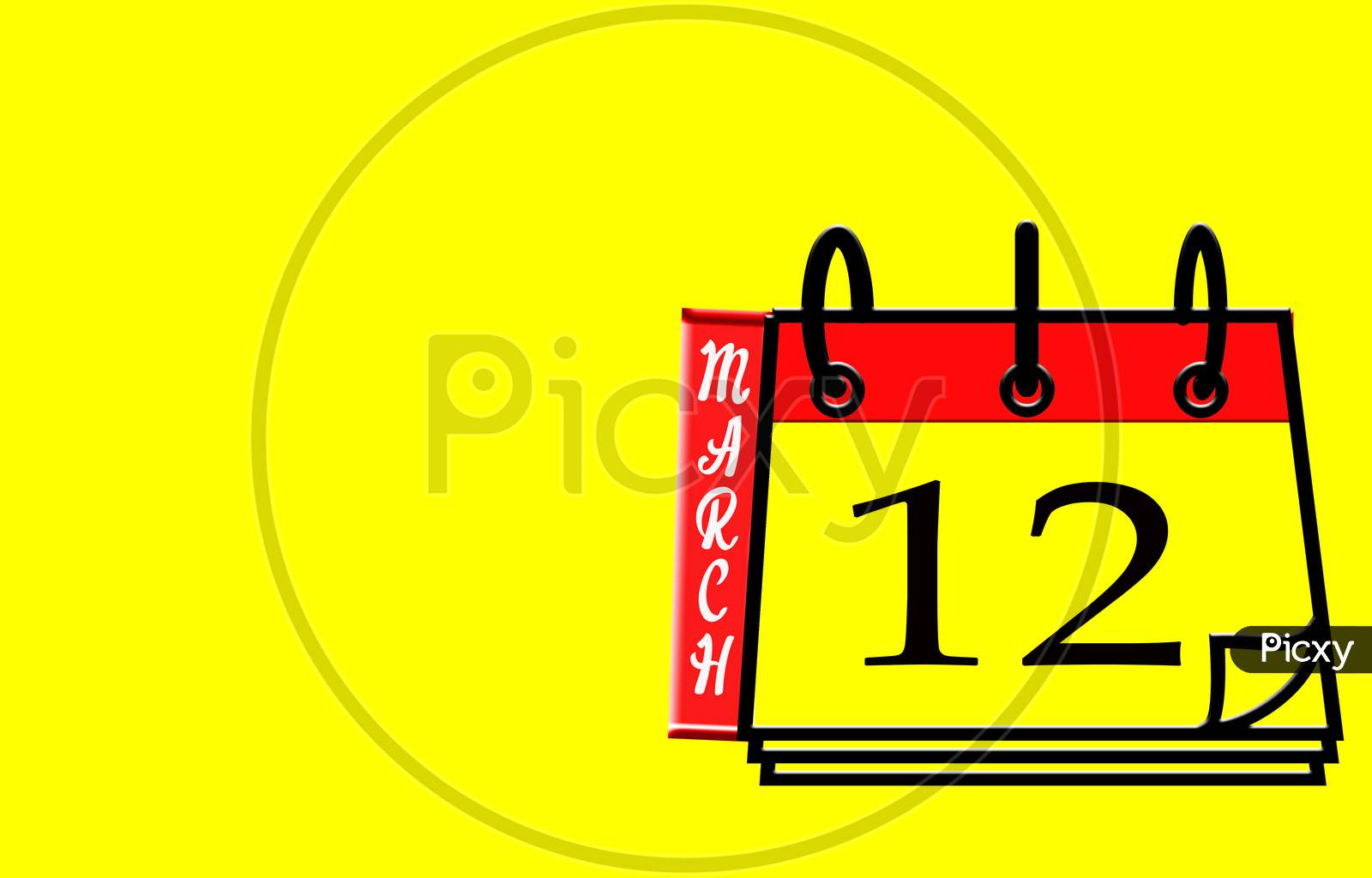 March 12, Calendar On Yellow Background