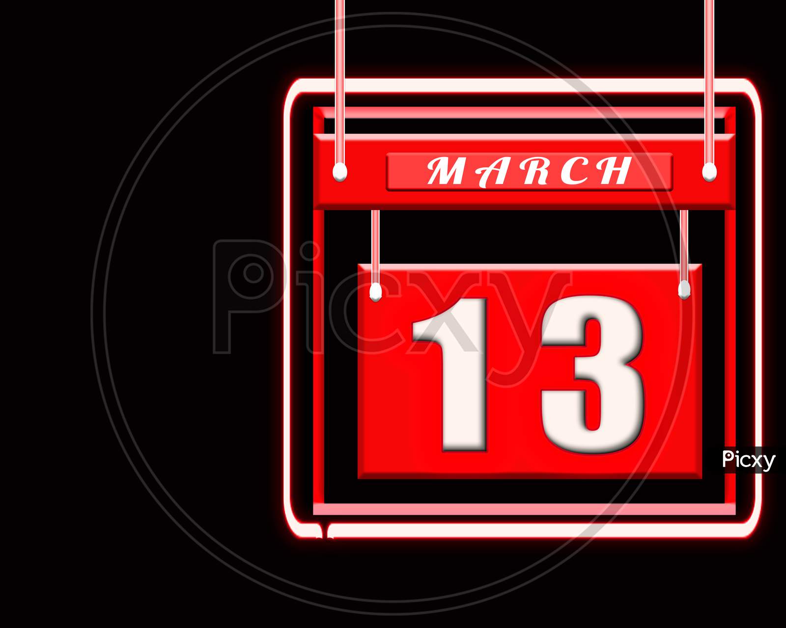 13 March, Red Calendar On Black Backgrand