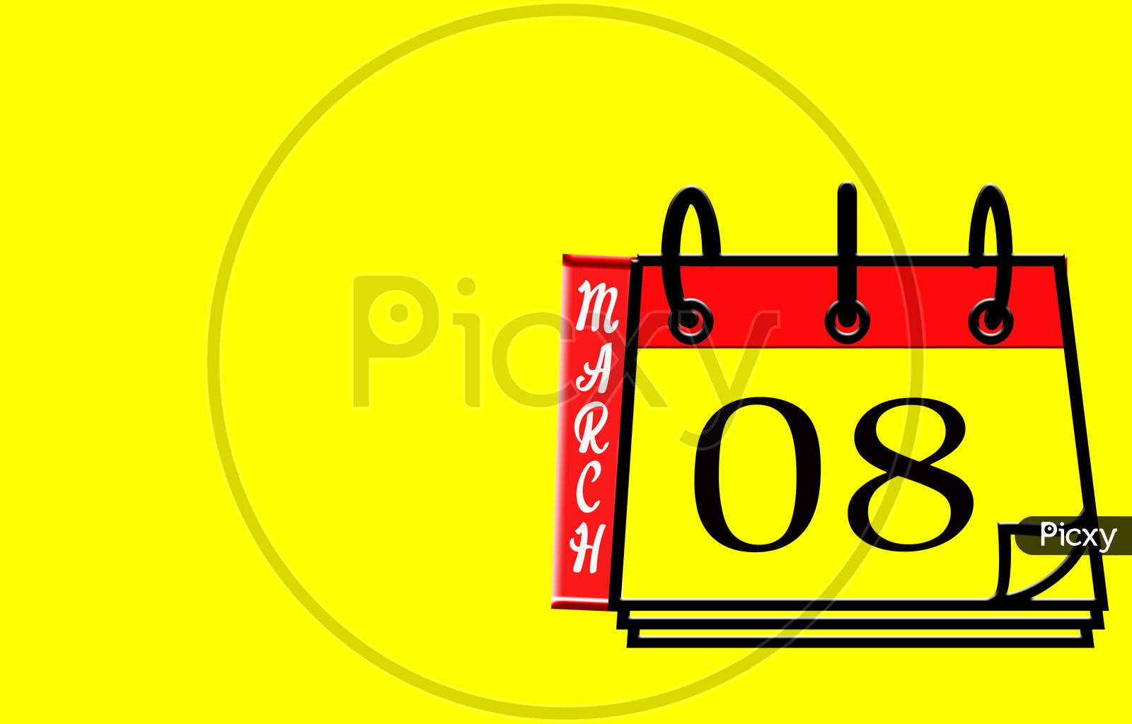 March 08, Calendar On Yellow Background